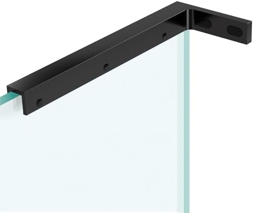 LukLoy Fixed Glass Bracket, Wall to Glass Shower Support Bar, One-Piece Casting L Shape Stabilizer Mounting Bracket for 8-12mm Shower Glass Panel, No Drill in Glass(Black, Right)