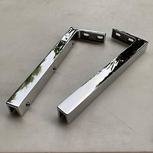 LukLoy Fixed Glass Shower Panel Wall to Glass Support Bar, Frameless Glass Clamp L Shape Stabilizer Mounting Bracket, No-Drill-in-Glass (Mirror Chrome, Glass on The Right)