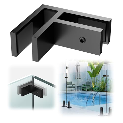 LukLoy 4 Pack 90 Degrees Outdoor Black Powder-Coated Railing Glass to Glass Clamp Fit for 3/8"-1/2"(10mm-13.52mm), SS304 Clamp Clips Bracket Hardware Rail System for Balcony, Deck, Balustrade