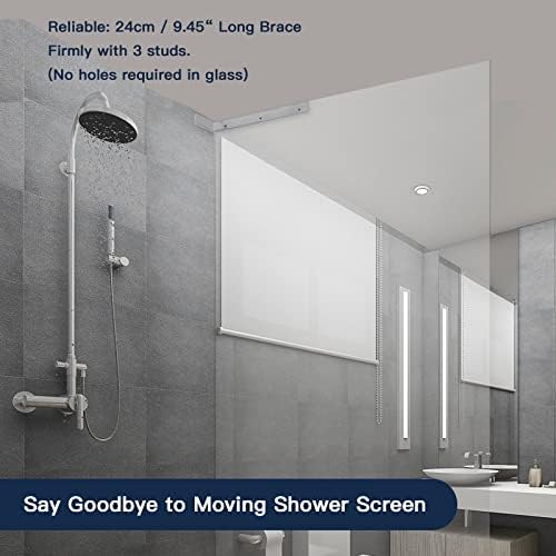 LukLoy Fixed Glass Shower Panel Wall to Glass Support Bar, Frameless Glass Clamp L Shape Stabilizer Mounting Bracket, No-Drill-in-Glass (Mirror Chrome, Glass on The Right)