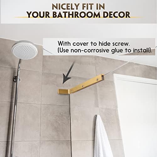 LukLoy Fixed Glass Shower Panel Wall to Glass Support Bar, Frameless Glass Clamp L Shape Stabilizer Mounting Bracket, No-Drill-in-Glass. (Glass on Right, Gold)