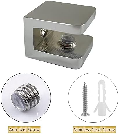 Pack of 4 LuKLoy Shower Glass Clamp, No-drill-on-glass Fixed Panel Shower Door Clip Holder Bracket Support Fixed Panel U-Clamp (4, Square clamp for 6~10mm glass)