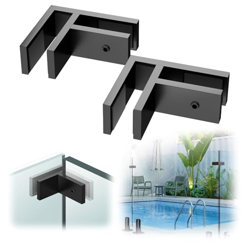 LukLoy 4 Pack 90 Degrees Outdoor Black Powder-Coated Railing Glass to Glass Clamp Fit for 3/8"-1/2"(10mm-13.52mm), SS304 Clamp Clips Bracket Hardware Rail System for Balcony, Deck, Balustrade