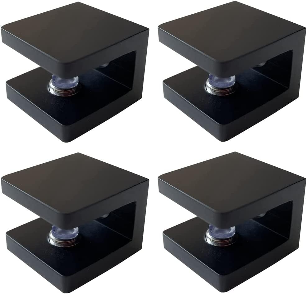 LukLoy Brass Glass Clamp, No-Drill-on-Glass Shelf Bracket Clip Holder Support for 8mm - 10mm(10, Matte Black)