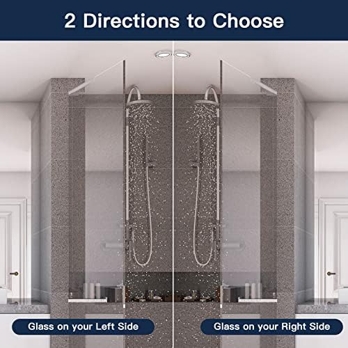 LukLoy Fixed Glass Shower Panel Wall to Glass Support Bar, Frameless Glass Clamp L Shape Stabilizer Mounting Bracket, No-Drill-in-Glass (Mirror Chrome, Glass on The Right)