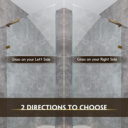 LukLoy Fixed Glass Shower Panel Wall to Glass Support Bar, Frameless Glass Clamp L Shape Stabilizer Mounting Bracket, No-Drill-in-Glass. (Glass on Right, Gold)