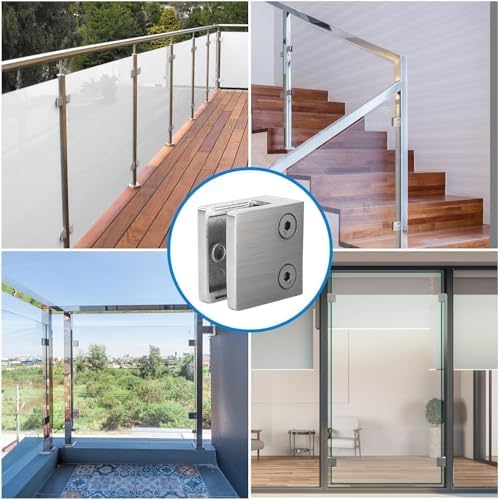 LukLoy 8 PCS Brushed Glass Railing Clamp For Balustrade, Stainless Steel Square Flat Back Glass Brackets for 5/16 "-15/32 "(8mm-12mm)
