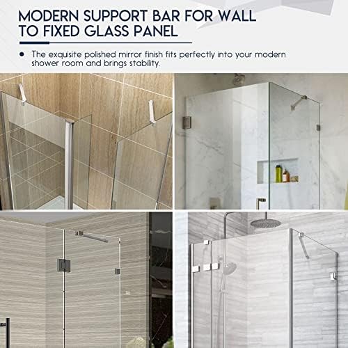 40cm / 15.7" Stainless Steel Frameless Shower Door Fixed Panel Wall-to-Glass Support Bar for 1/4" to 3/8" Thick Glass by M-Home (400mm, Chrome)
